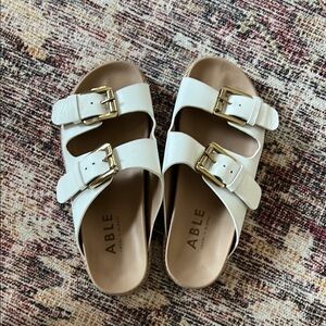 ABLE White Sandals with Gold Buckles